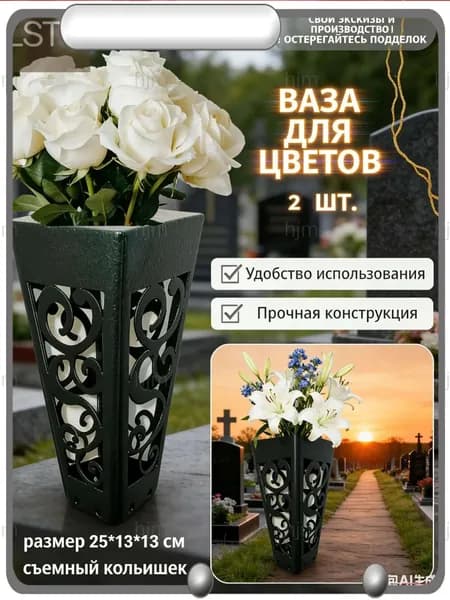 Вазы для кладбищ и могил, для искусственных и живых существ, с гвоздями, ритуалы, сады, зеленые и черные, 25 см, 2 шт