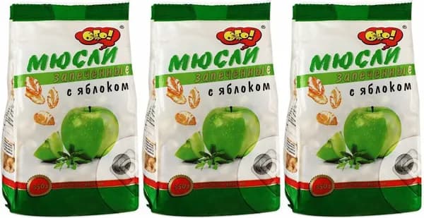 Мюсли Ого! запеченные с яблоком, комплект: 3 упаковки по 350 г