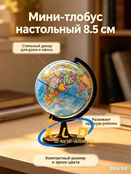 Глобус настольный сувенирный 8.5 см, политическая карта мира - маленький интерьерный глобус для декора, подарок ребенку и в офис