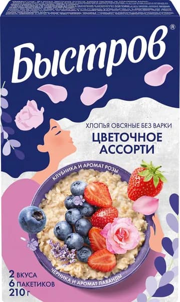 Хлопья овсяные БЫСТРОВ Цветочное ассорти, 6х35г