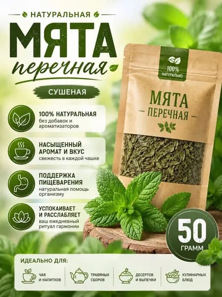 Мята перечная сушёная 50 г натуральная Травяной чай, мята для напитков и кулинарии