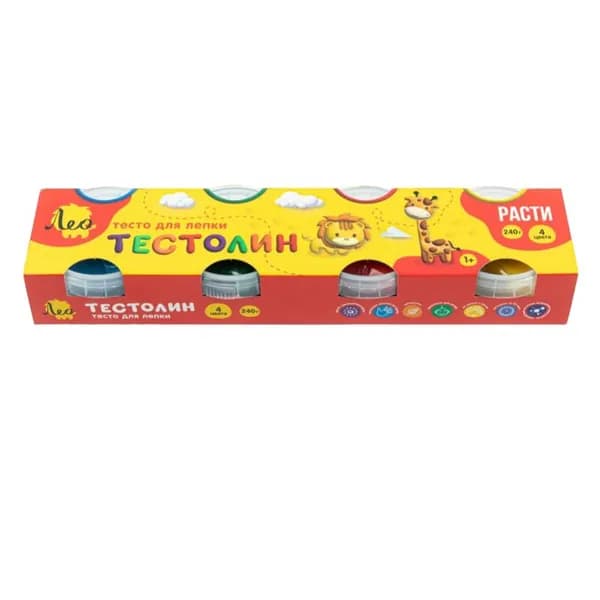 Лео Тесто для лепки, тестолин, 4 цвета, 240 г