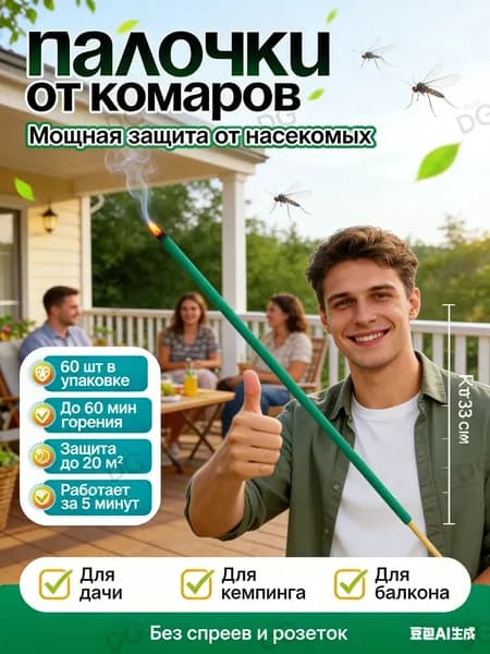 Палочки от насекомых 60 шт средство от комаров дымовые палочки для улицы без спрея и розетки