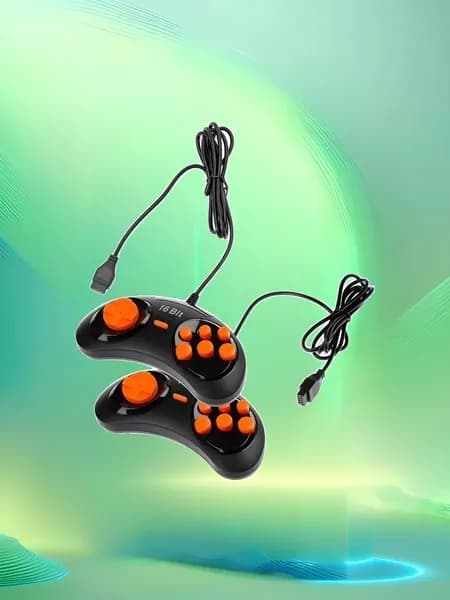 Джойстик 2 шт. РЕТРО игровой проводной 16-бит формат Sega 9 pin DVTech 25-JS черный, ABS пластик, 8-bit узкий разъём 9 пин джойстики, 2 джойстика, оранжевые кнопки