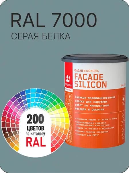 Краска силиконовая для фасадов и цоколей Tikkurila "Facade Silicon" цвет серая белка Ral 7000 0.9 л