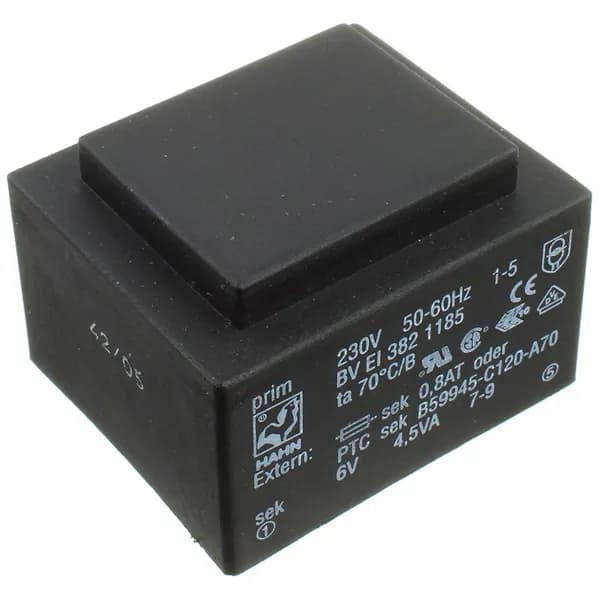Трансформатор 6В 750мА 4.5VA HAHN BV EI 382 1185
