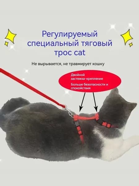 Быстросъёмная шлейка с поводком для кошки, 1.8 м