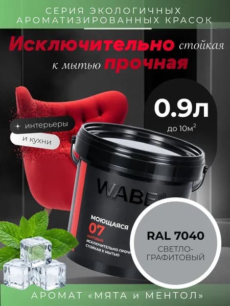 WABE 07, Моющаяся, аромат МЯТА И МЕНТОЛ, 0,9л, База А, RAL 7040