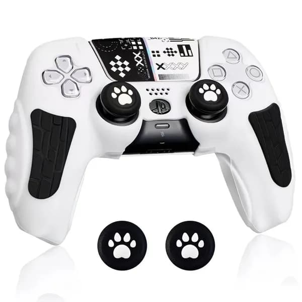 PlayVital Чехол-накладка из силикона для PS5 DualSense Edge Guardian Edition, мягкий, противоскользящий, с насадками на стики, розовый/фиолетовый/синий