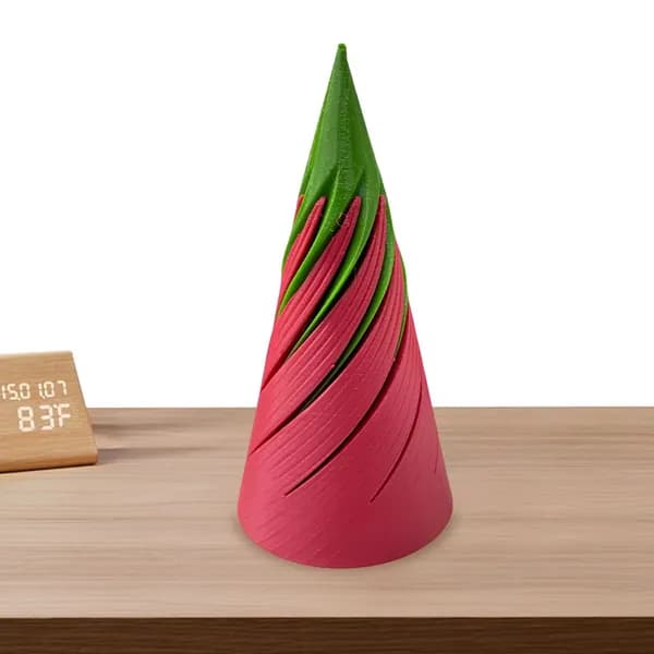 3D-печать конусообразная скульптура из PLA, красный и тёмно-зелёный цвет