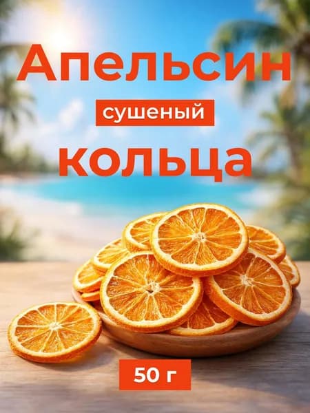 Апельсин сушёный для чая и декора натуральные цитрусовые дольки без сахара, 50 г