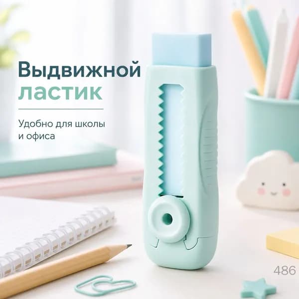 Ластик для детей без крошек, большой, с выдвижным механизмом, матча-зелёный