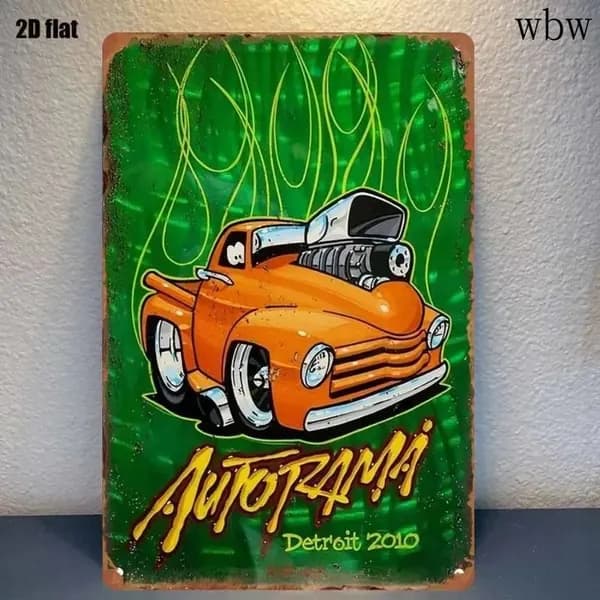 Металлическая табличка с мультяшным пикапом "Autorama Detroit 2010", винтажный стиль, настенный декор для гаража, 20х30 см