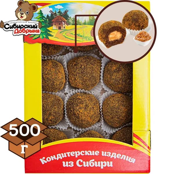 Пирожные крошковые ШАРОЦВЕТИКИ с какао и начинкой "Вареная сгущенка", 500 грамм  / мишка в малиннике / Сибирский добрыня