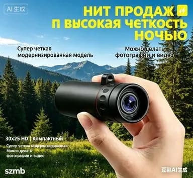 Монокулярный телескоп высокой четкости 30х25, портативный компактный для охоты, путешествий, наблюдения за птицами и животными, съемка на телефон