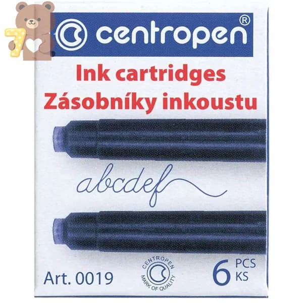 Картриджи чернильные (чернила) для перьевой ручки синие centropen, комплект 6 штук