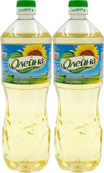 Подсолнечное масло Олейна Классическая рафинированное дезодорированное, комплект: 2 упаковки по 1 л