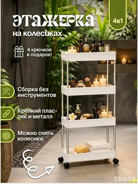 Этажерка, 4 секц., Пластик, 12.5х38х86.5 см