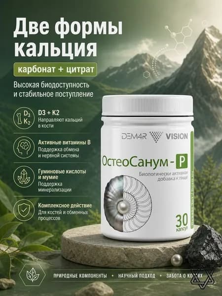 ОстеоСанум-Р витамины с кальцием, Д3, К2, экстрактом мумие для костей-, зубов, позвоночника и суставов