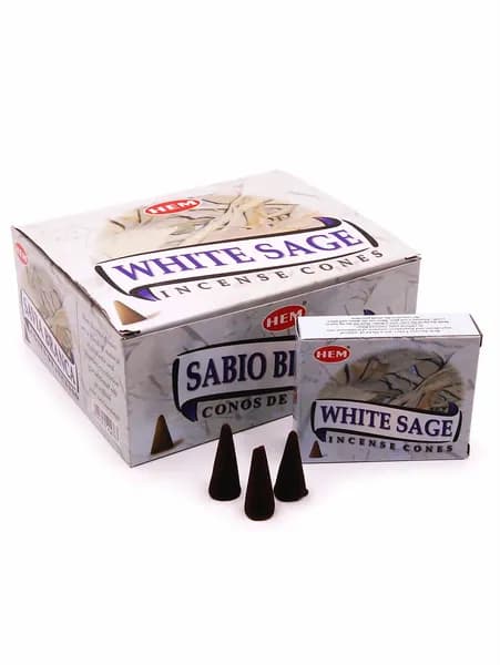 Благовония-Конусы "White Sage" 1_упаковка_20гр - HEM "Белый Шалфей" Индийские ХЕМ, Ароматические для Дома, 10_шт (конусов)