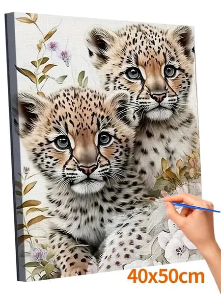 Картина по номерам Без рамки 40x50cm,цветной холст - Маленький леопард