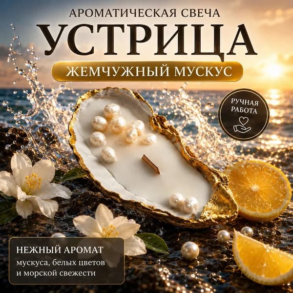 Ароматическая свеча Жемчужный мускус в форме устрицы, соевая интерьерная свеча с деревянным фитилем, декор и подарок