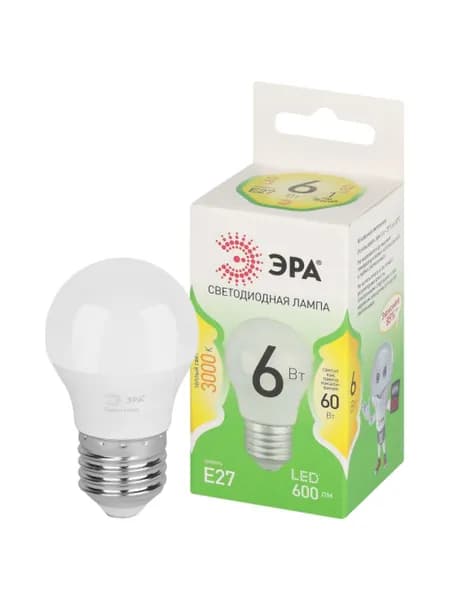 Лампочка светодиодная ЭРА GREEN LINE Б0067053 LED P45-6W-830-E27 GL E27 6 Вт шар теплый свет