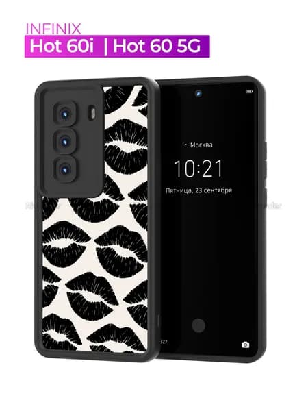 Чехол на Infinix Hot 60i / Инфиникс Хот 60i с принтом, Черные Губы