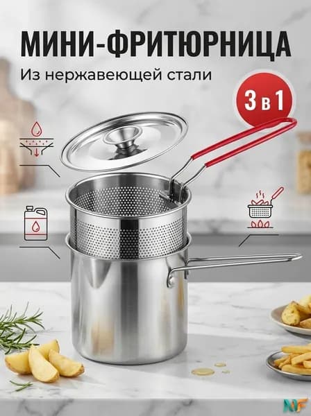 Мини-фритюрница из нержавеющей стали домашняя кастрюля для жарки с корзиной и крышкой