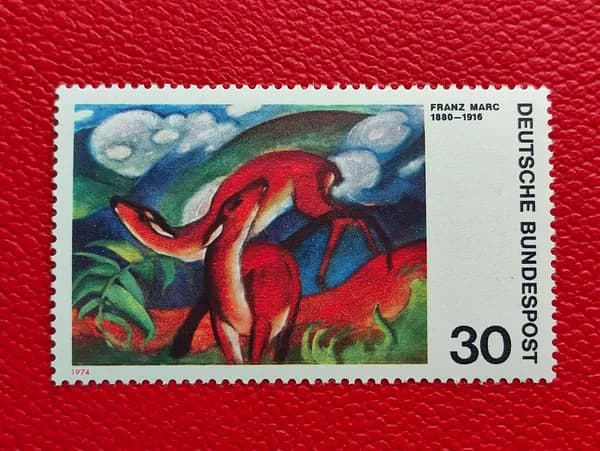 Марки Германия 1974. Картины немецких экспрессионистов: "Олень в красном", Франц Марк. MNH - см фото.