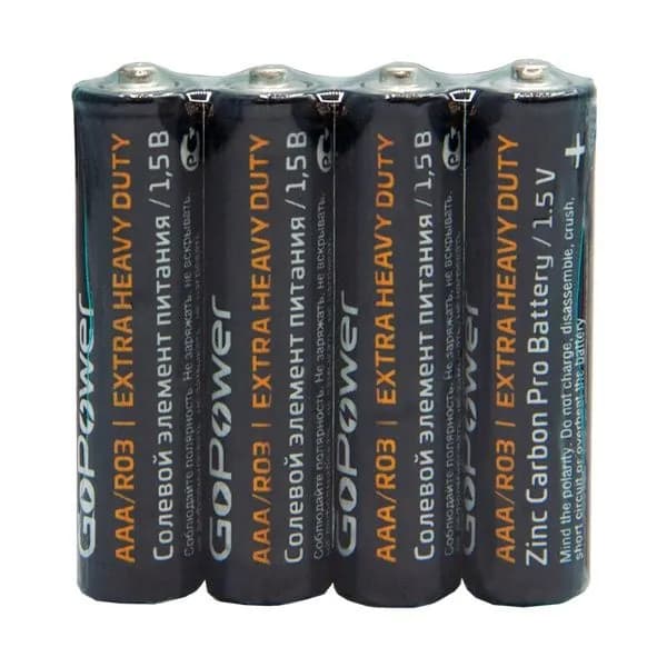 Элемент питания AAA/R03 солевой 1.5В, 4шт, GoPower 00-00015593