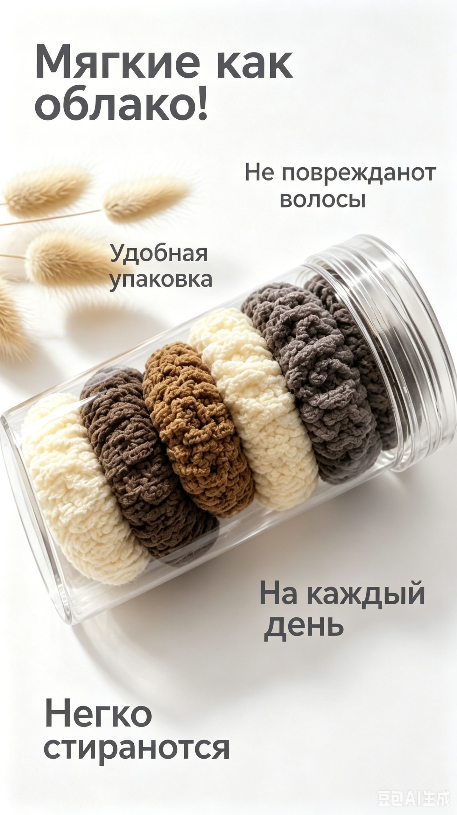 Резинки для волос махровые в банке 6 шт, мягкие бархатные резинки-скранчи для женщин, нейтральные оттенки