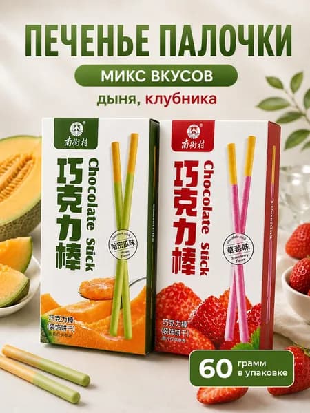 Хрустящие бисквитные палочки с фруктовым вкусом дыня и клубника 2 шт. по 60 гр.