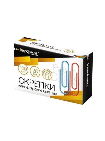 Скрепки 28 мм 100 шт INFORMAT, цветные