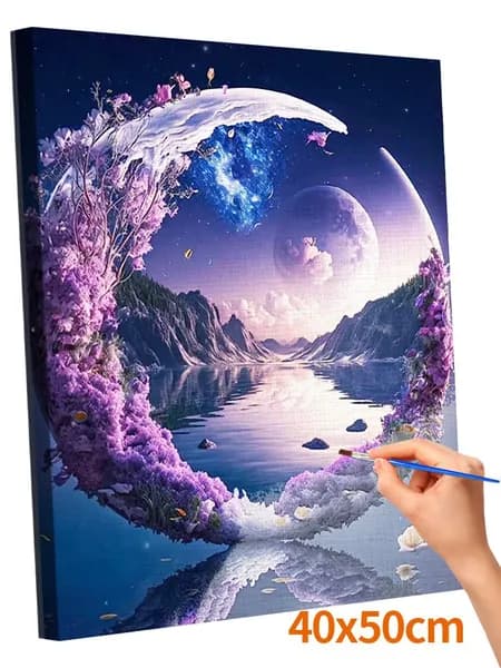 Картина по номерам Без рамки 40x50cm,цветной холст - Луна в зеркале
