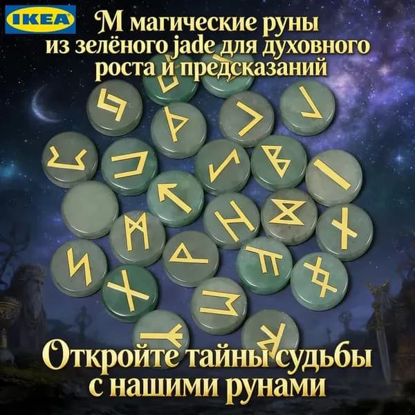 Набор из 25 скандинавских рун, выполненных из натурального зеленого камня Танглин.