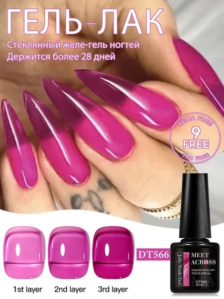 MEET ACROSS Витражный желейный гель-лак Glass Jelly Nail Gel, 7 мл, полупрозрачный эффект стекла, UV/LED, 8 цветов