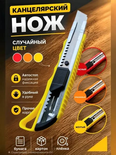 Нож канцелярский острый с лезвием 18 мм