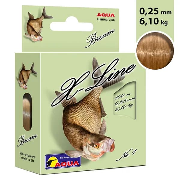 Леска для рыбалки AQUA X-Line Bream (Лещ) 0,25mm 100m, цвет - светло-коричневый, test - 6,10kg