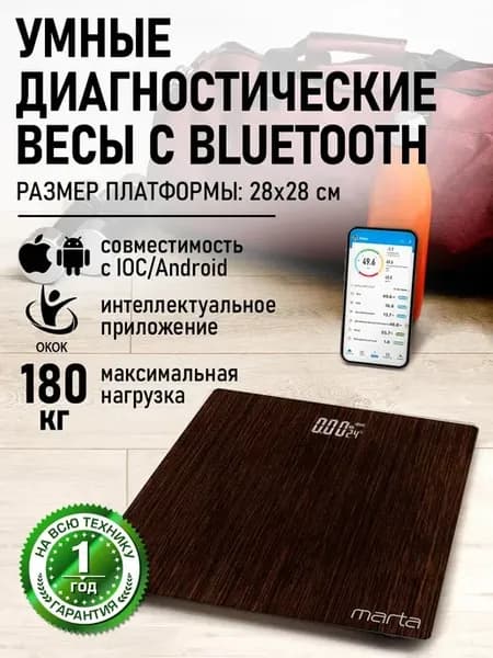 Весы напольные электронные умные, 28х28