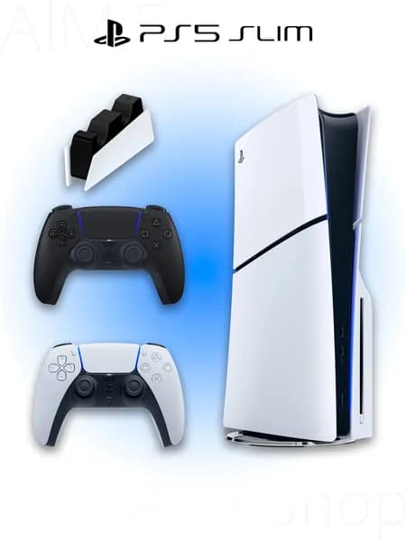 Игровая приставка Sony PlayStation 5 Slim с дисководом + 2 геймпад (черный, Midnight Black) + зарядная станция