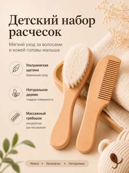 Набор из массажной щетки и расчески для мытья детских волос.