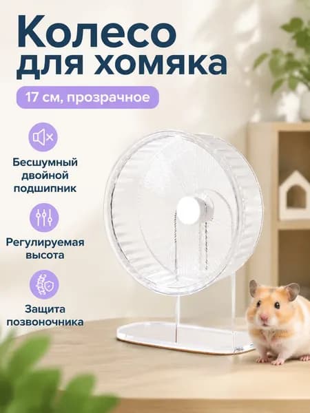 Беговое колесо для хомяка с регулируемой высотой, 17 см, прозрачное, с акриловой подставкой
