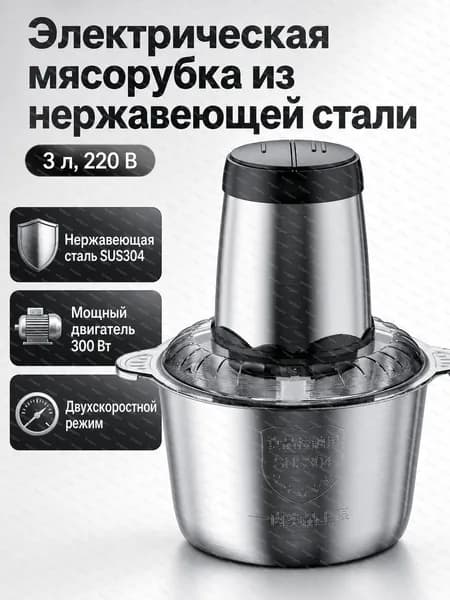 Электромясорубка с чашей 3 л из нержавеющей стали, 2 скорости, мощность 300 Вт, для домашнего использования
