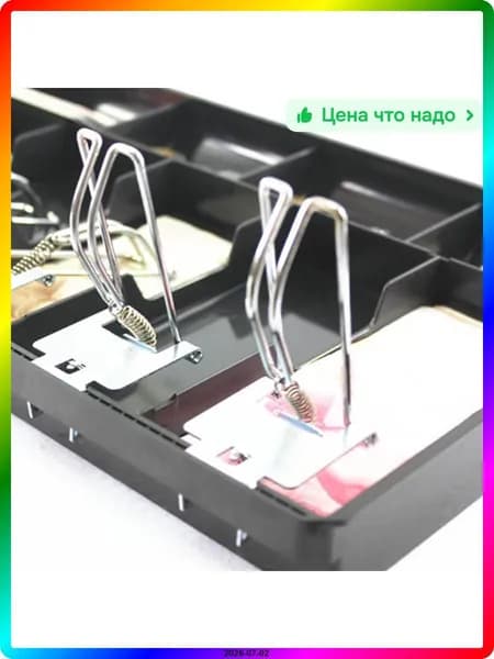 Монетница для кассы настольная пластиковая с металлическими зажимами, серебристая, 40.4x24.5x3.6 см