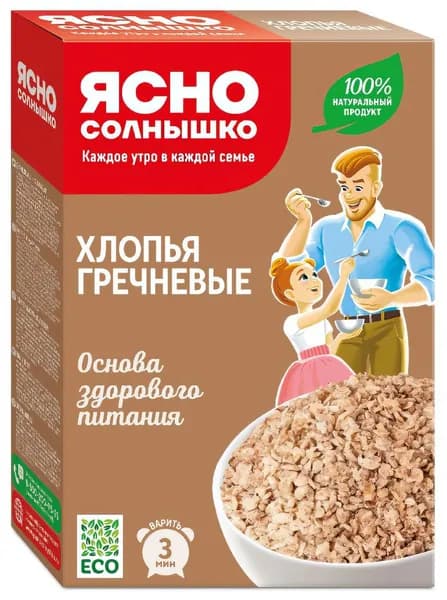 Хлопья гречневые Ясно солнышко, 375 г