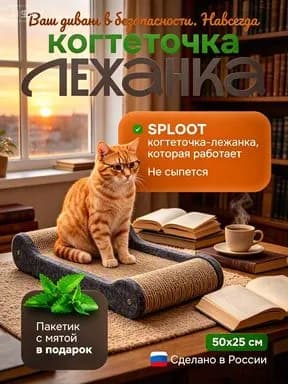 Двухфункциональная когтеточка-лежанка для кошек SPLOOT размером 50х25 см из плотного фетра, не сыпется, в комплекте пакетик кошачьей мяты, сделано в России, защищает мебель от царапин