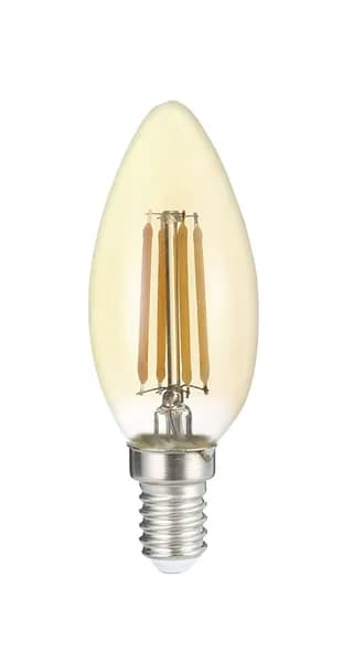 Лампа светодиодная декоративная LED 6w E14 4000K свеча золотая филамент 230/50 Jazzway