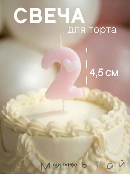 Cityhometrade Свечи для торта цифра 2 "2", 1 шт