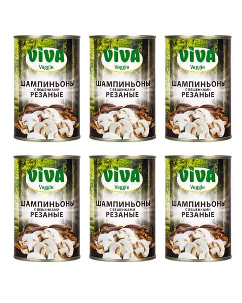 Шампиньоны с вешенками резаные, VIVA Veggie 425 мл - 6 шт